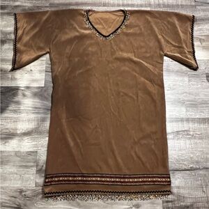 Brown Native American dress with beaded Embellished Trim see measurements